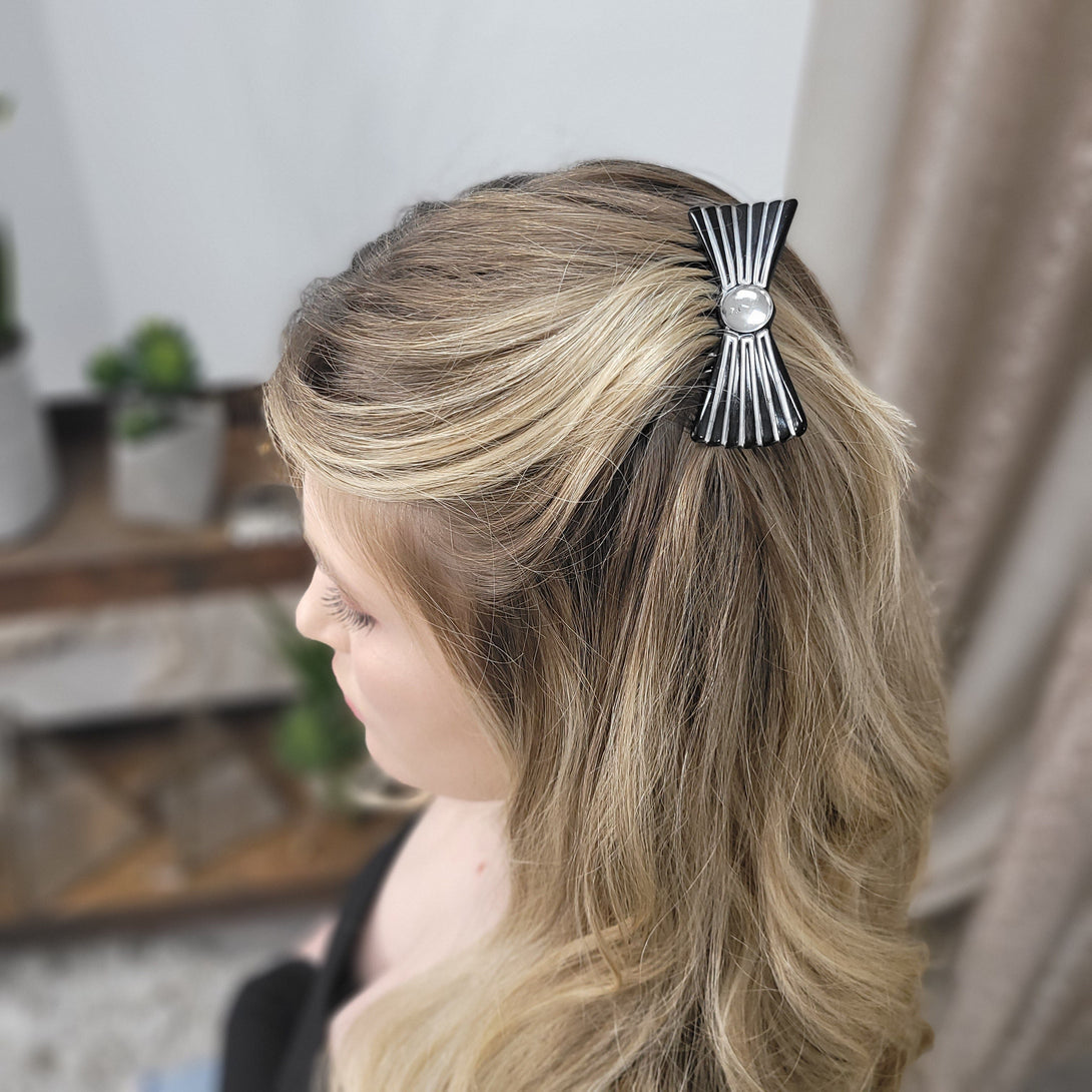French Vintage Hand Painted Crystal Ball Bow Hair Comb