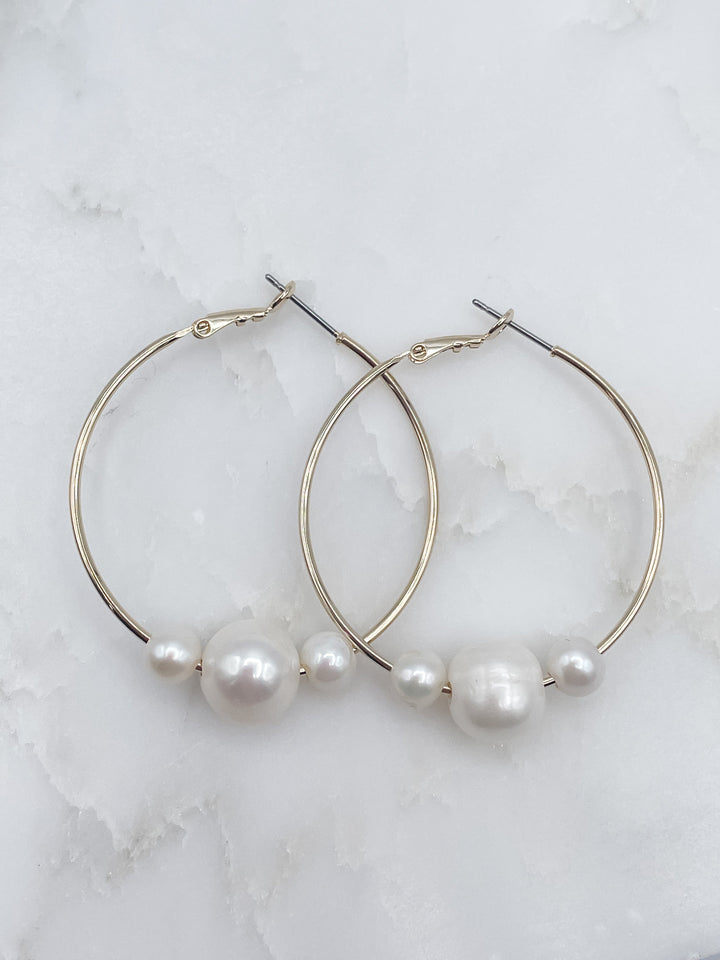 Freshwater Pearl 1.5" Hoop Earrings for Women