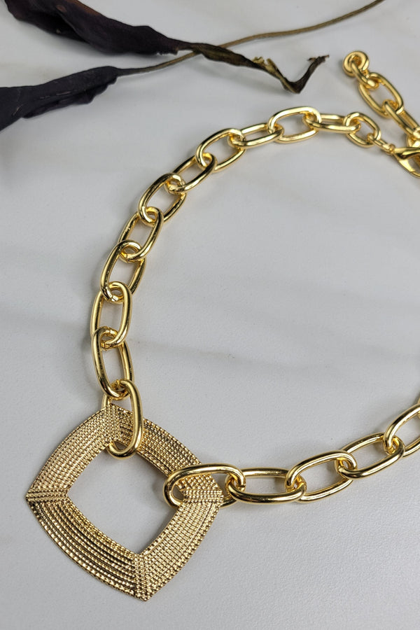 Gaia's Golden Necklace Handmade with Gold Plated Chain and Vintage Centerpiece
