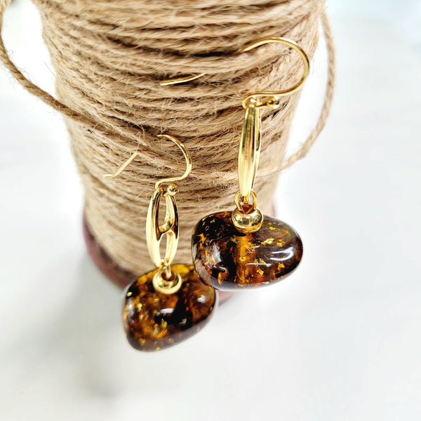 Galaxy Earrings with Retro Vintage Beads in Glittery Honey or Ebony - Handmade