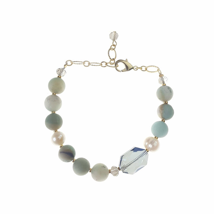 Genuine Stone, Pearl, and Blue Crystal Bracelet