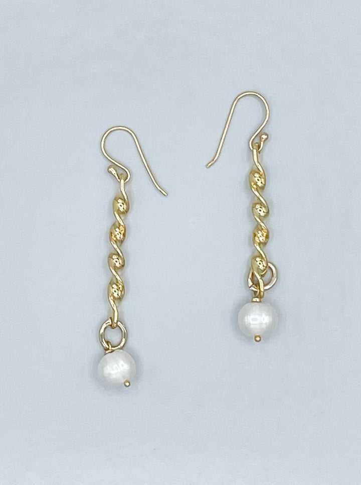 Gold and Single Pearl Earrings