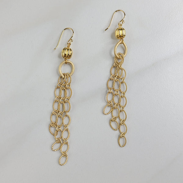 Handmade Dangle Earrings With Vintage Connector Beads and Gold Plated Chain Tassel for Pierced Ears