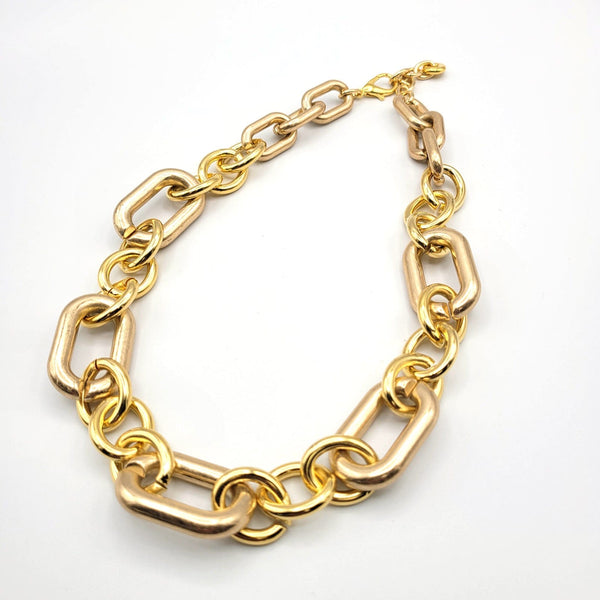Gold Combi Matte/Shiny Wide Links Necklace