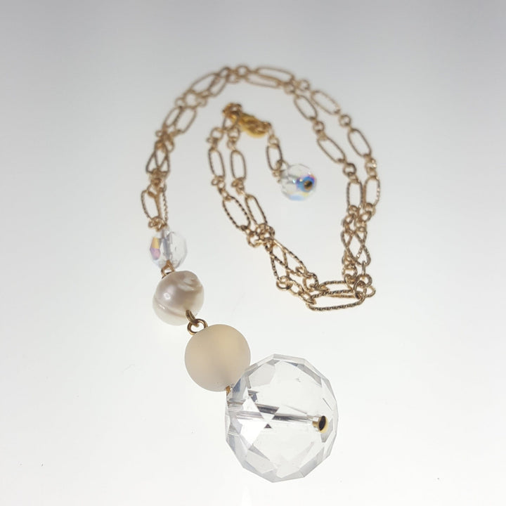 Gold Drop Necklace with Pearl and Crystal Accents