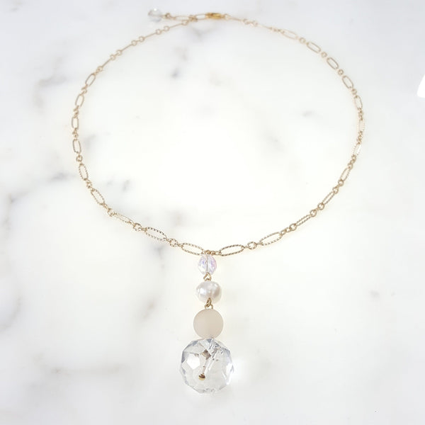 Gold Drop Necklace with Pearl and Crystal Accents