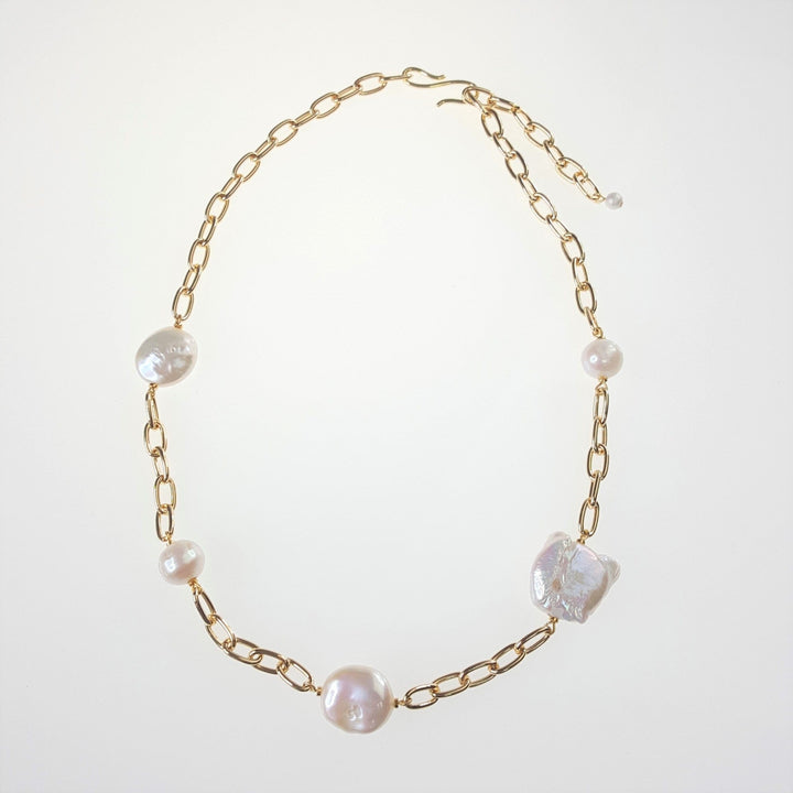 Gold Necklace with Coin Freshwater Pearls