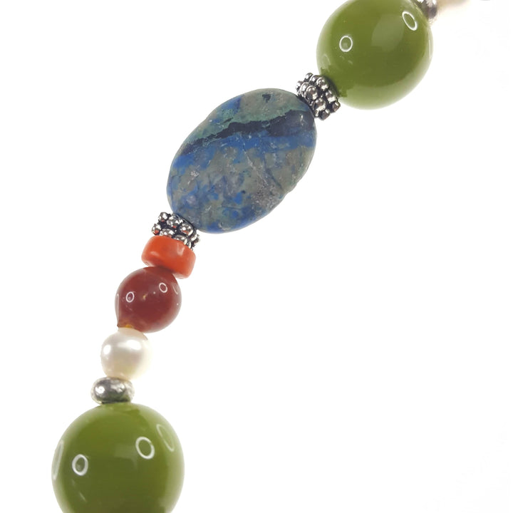 Green Earth Necklace with Chryscolla and Freshwater Pearls