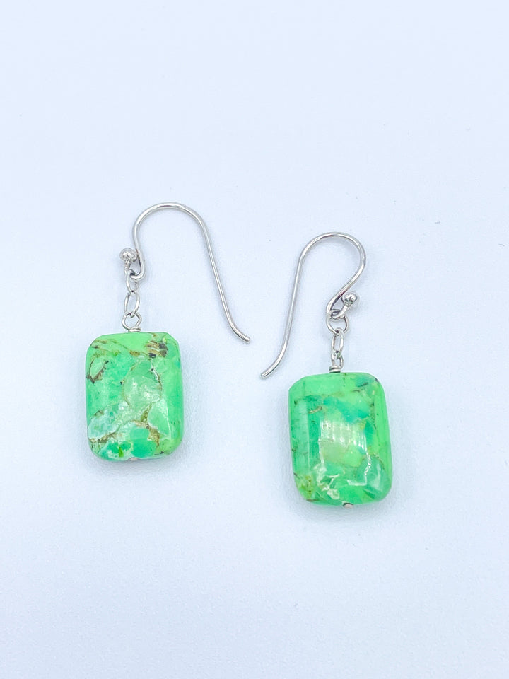 Green Turquoise Sterling Silver Dangle Earrings for Women