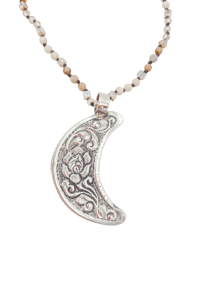Half Moon Neutral Beaded Necklace