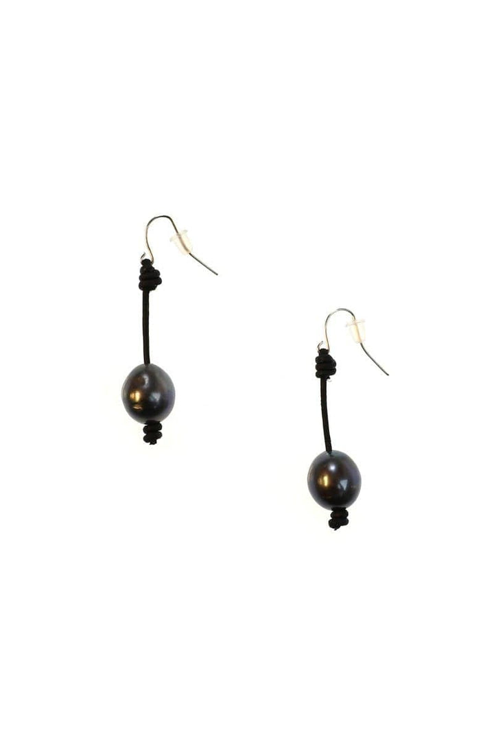 Handmade Black Pearl Long Drop Earrings