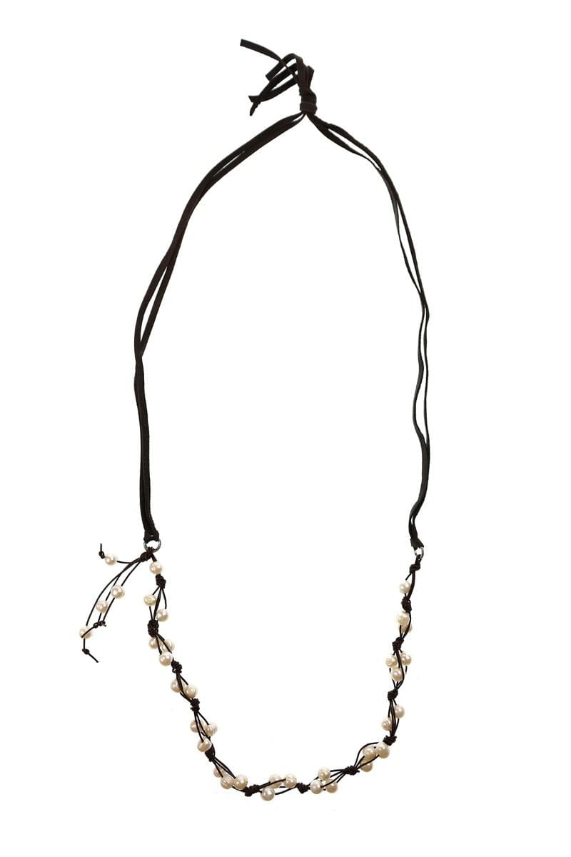 Handmade Braided Leather and Pearl Necklace