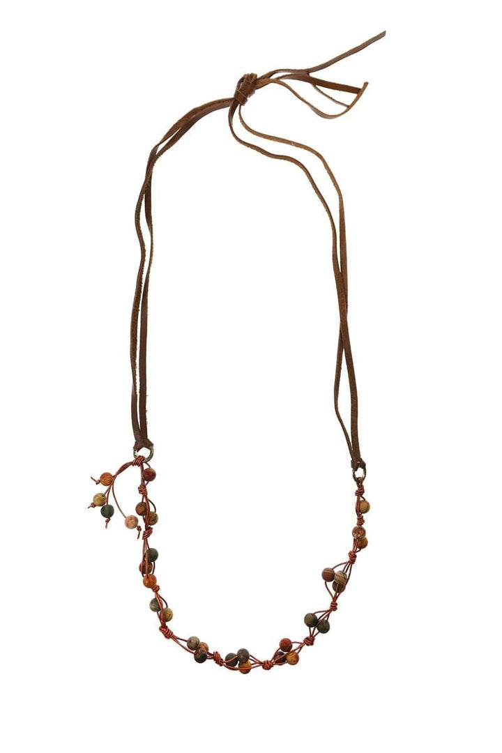 Handmade Genuine Stone and Knotted Leather Necklace
