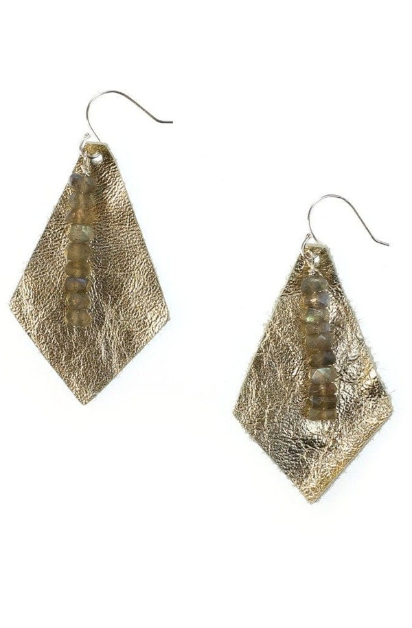 Handmade Gold Leather & Genuine Stone Earrings