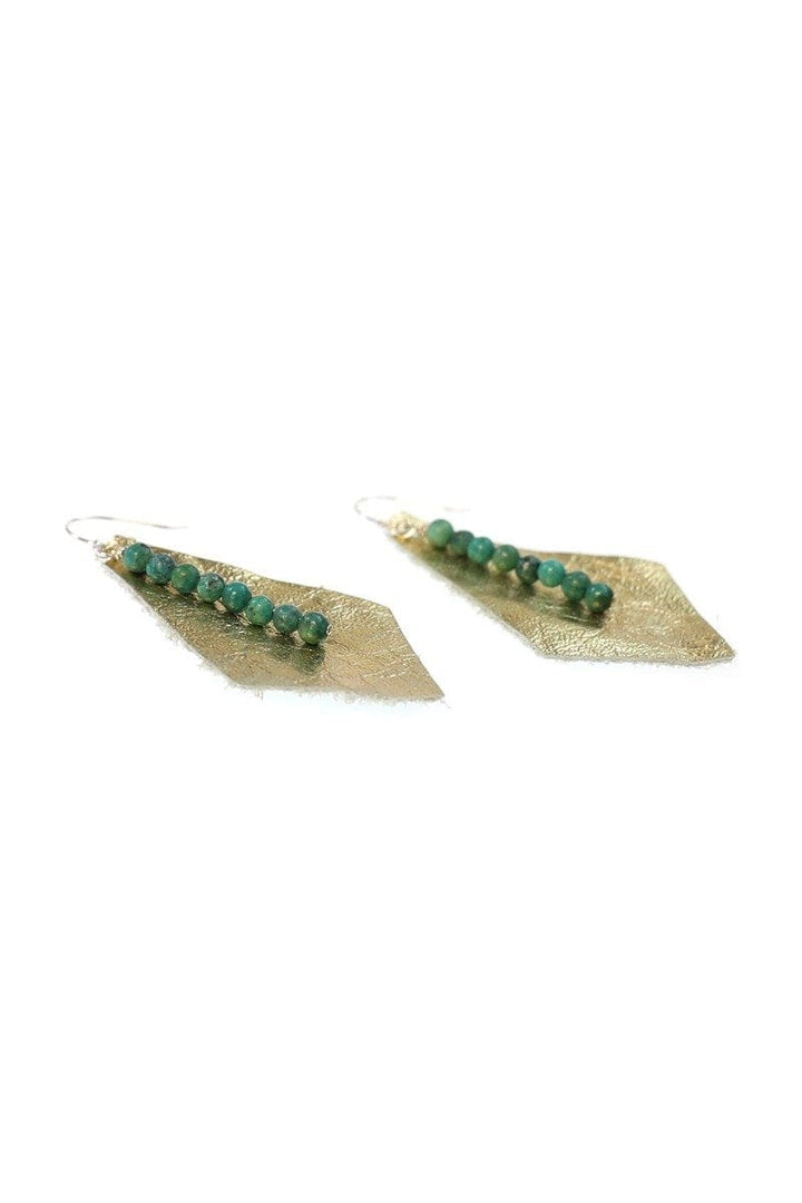 Handmade Gold Leather & Genuine Stone Earrings