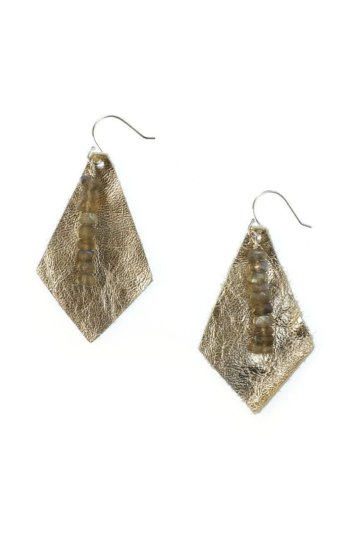 Handmade Gold Leather & Genuine Stone Earrings