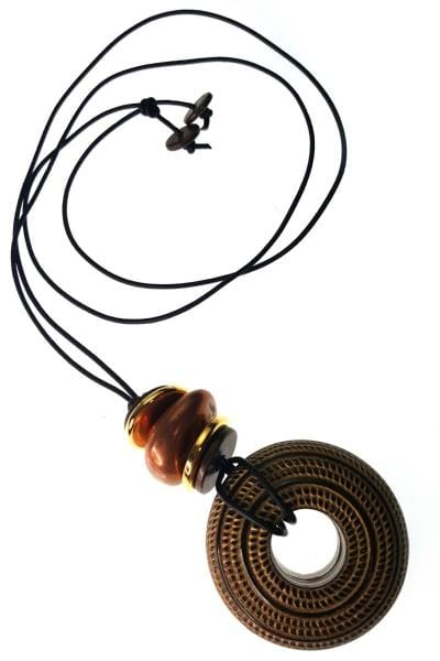 Handmade Long Leather Necklace with Vintage Bead Pendants