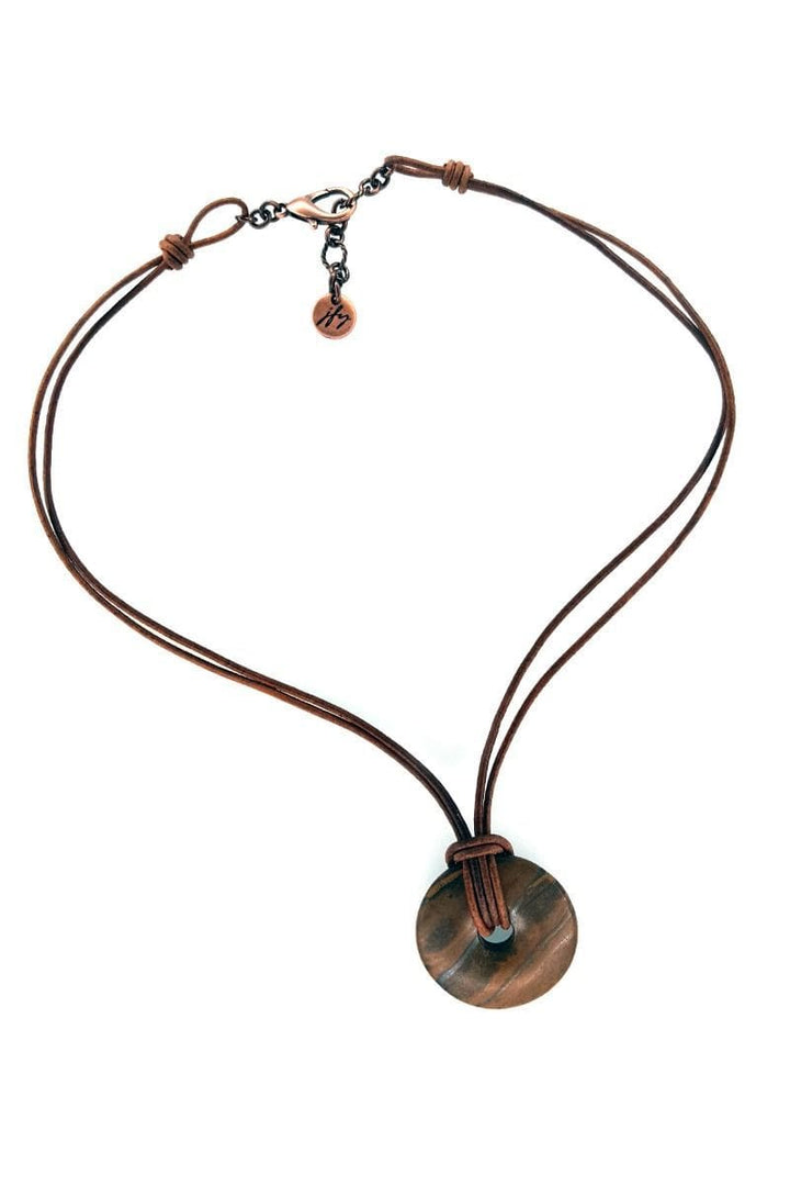 Handmade Short Double Leather Necklace with Circle Bead Pendant