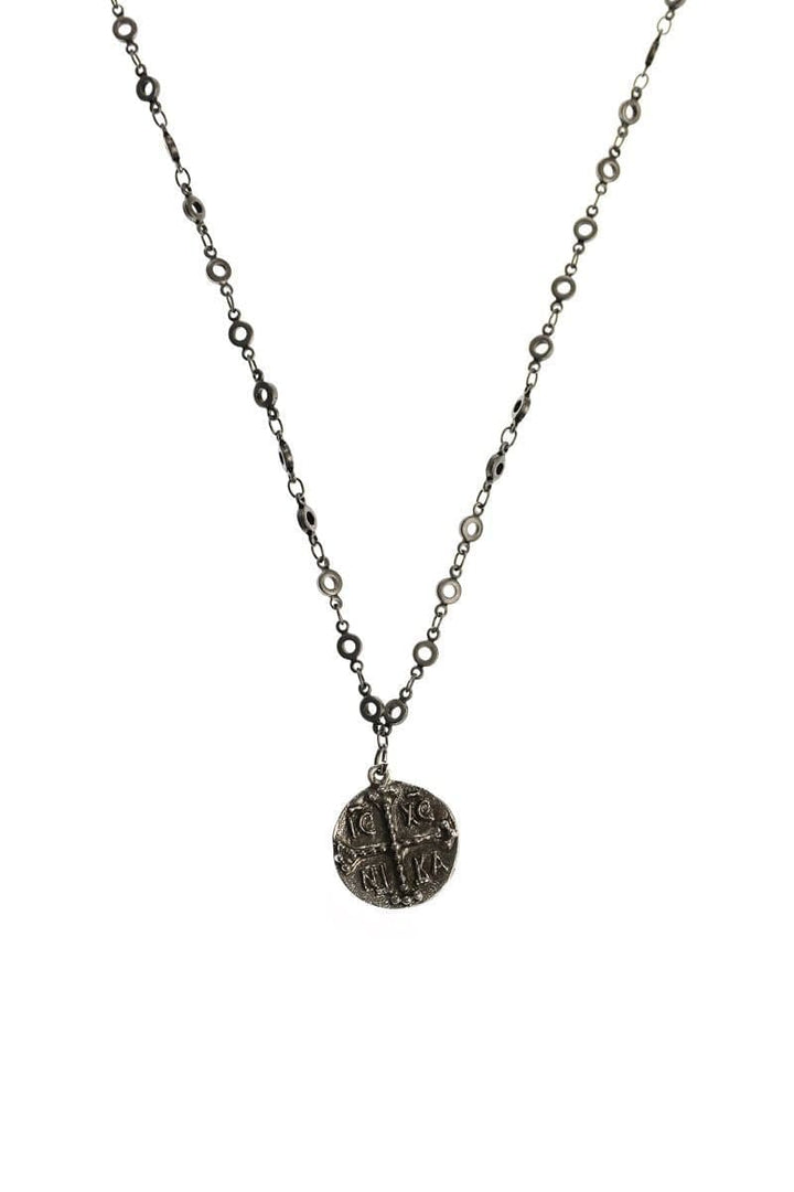 Handmade Short Necklace with Embossed Coin Pendant
