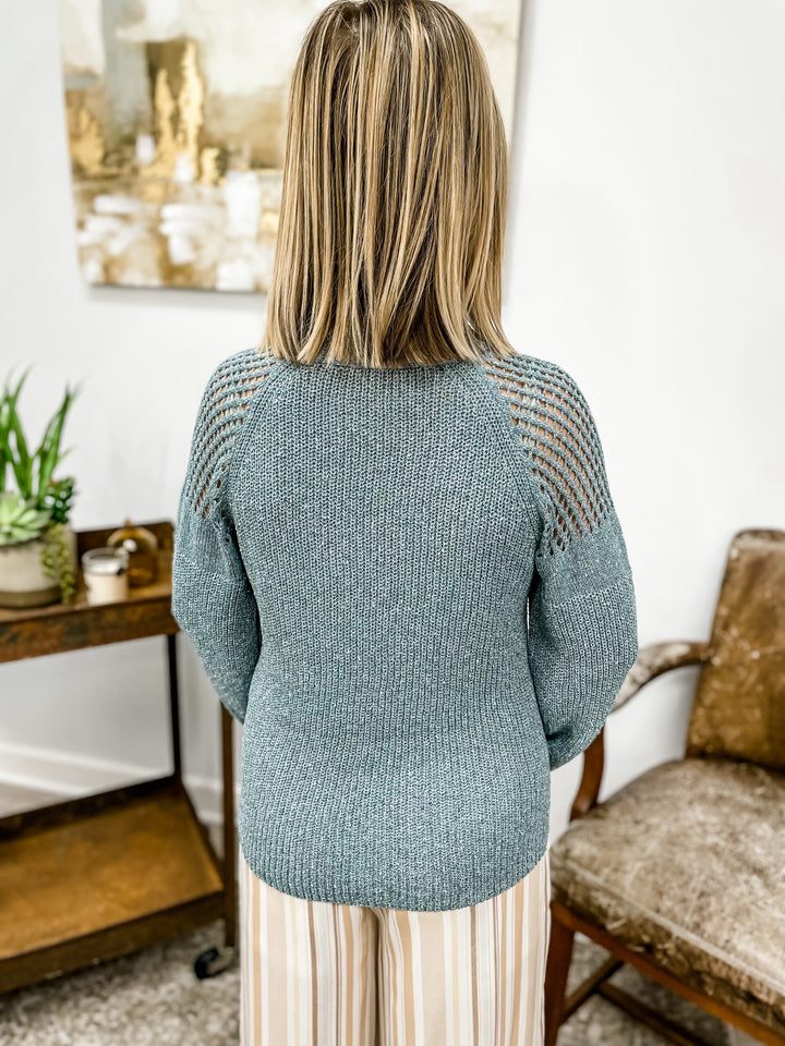 Hem & Thread Crochet Contrast Textured V Neck Sweater