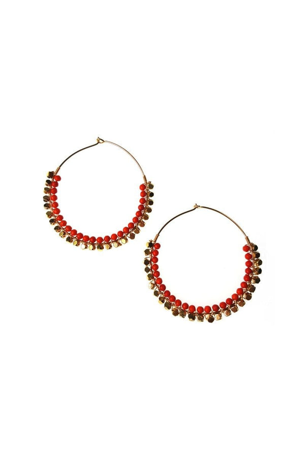 Hoop Earring with Orange and Gold Bead Detail