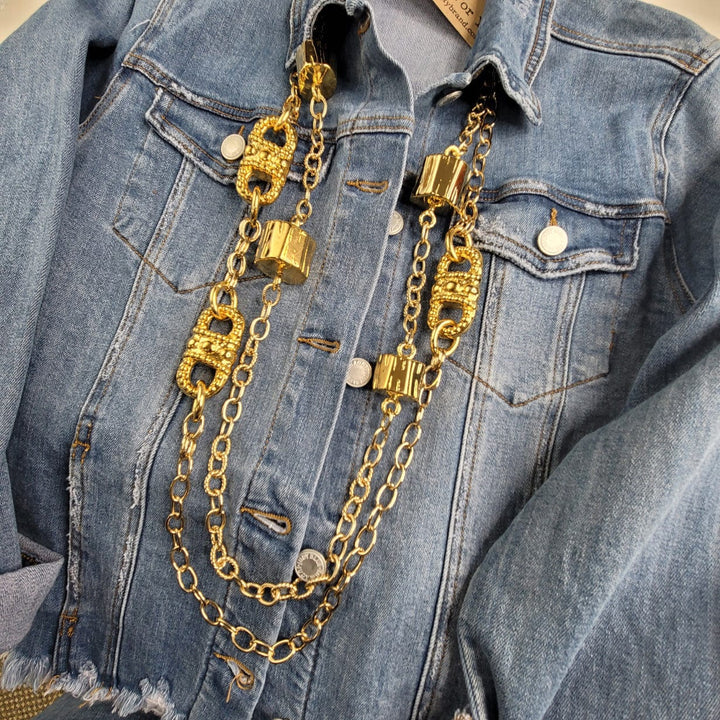 Ignite Chain Belt - Handmade Gold Plated Chain and Vintage Timber Charms - Belt or Necklace