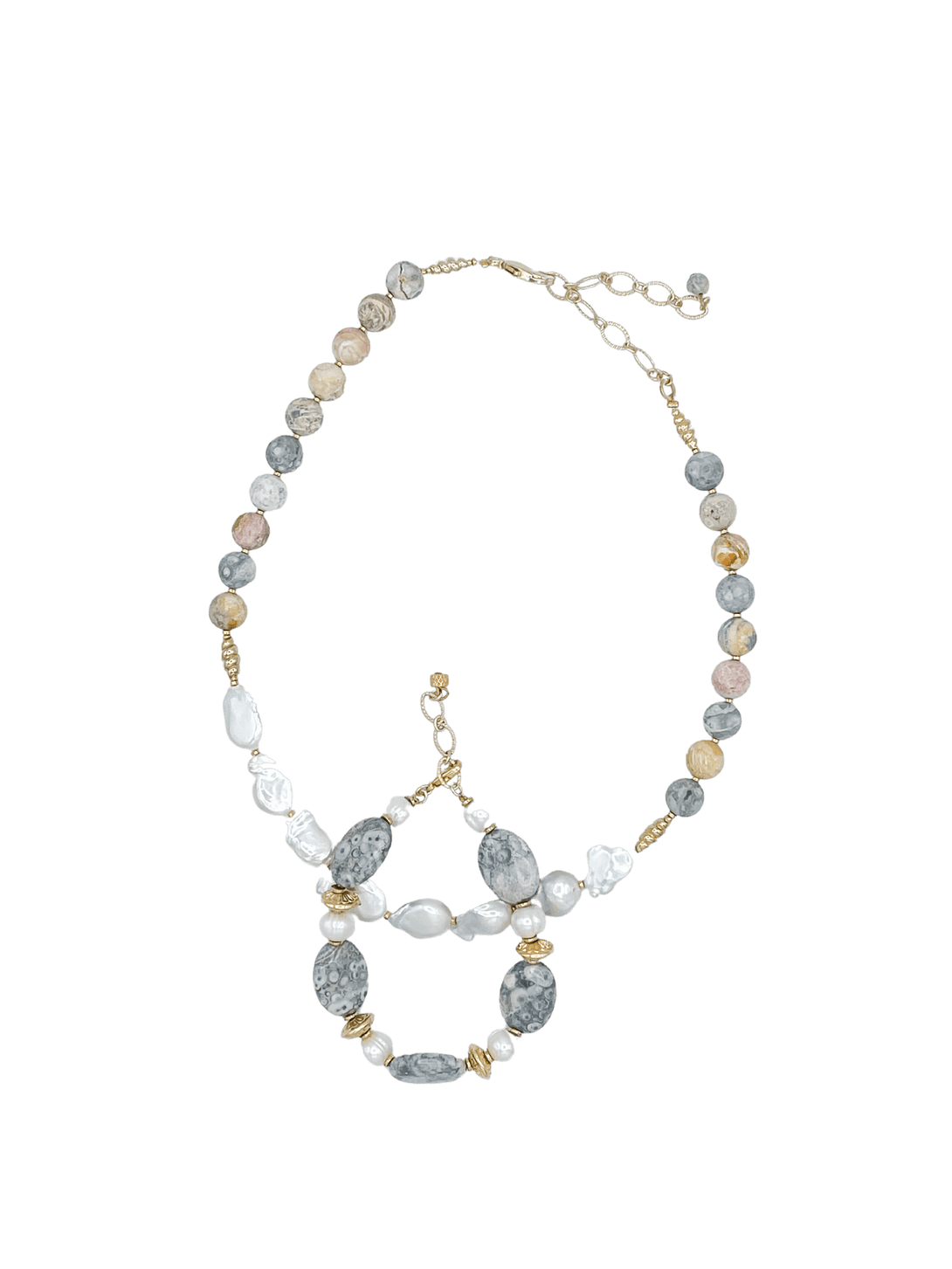 Instant Classic Pearl and Natural Jasper Stones Necklace