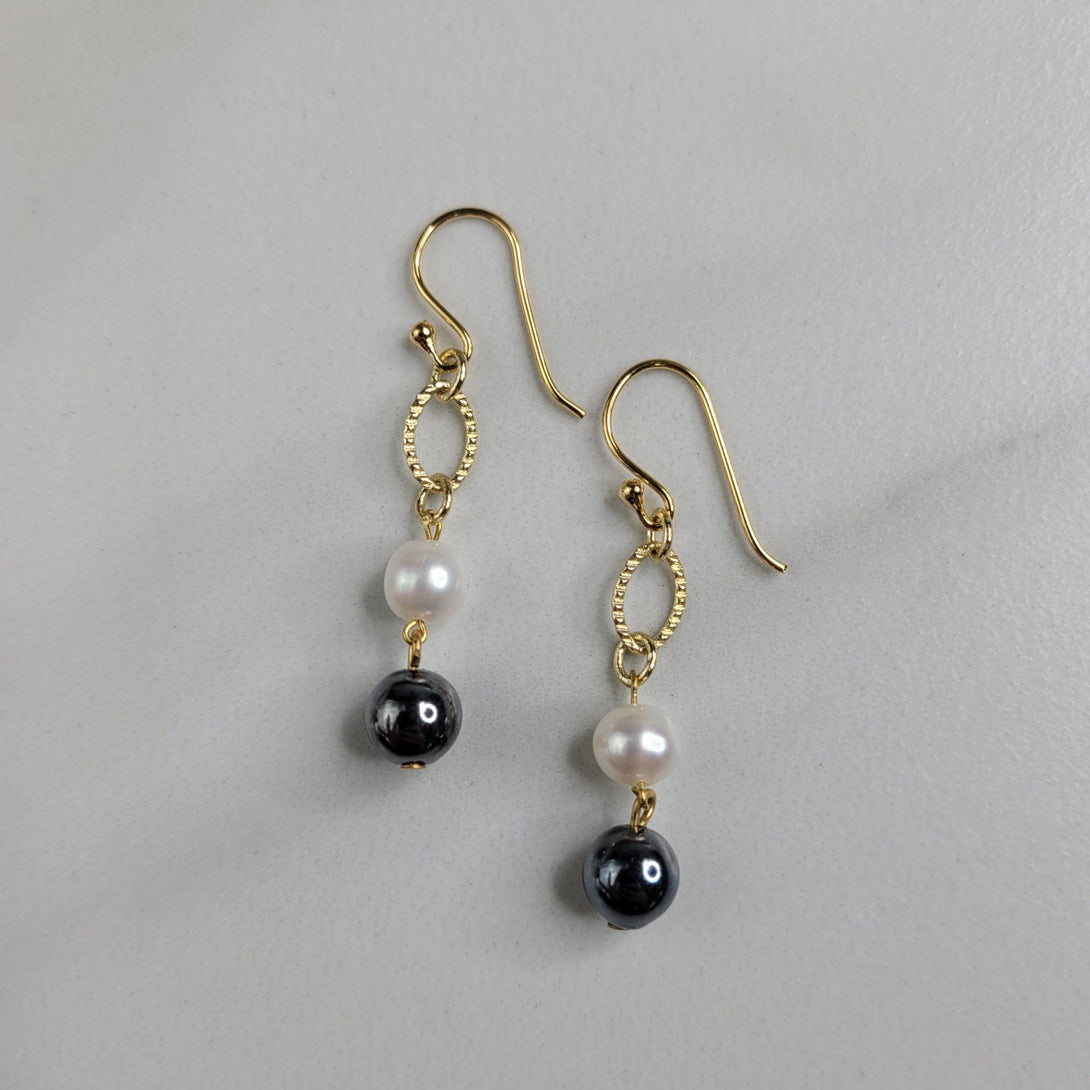 Iridescent Mercury Earrings Handmade with Freshwater Pearls and Vintage Beads