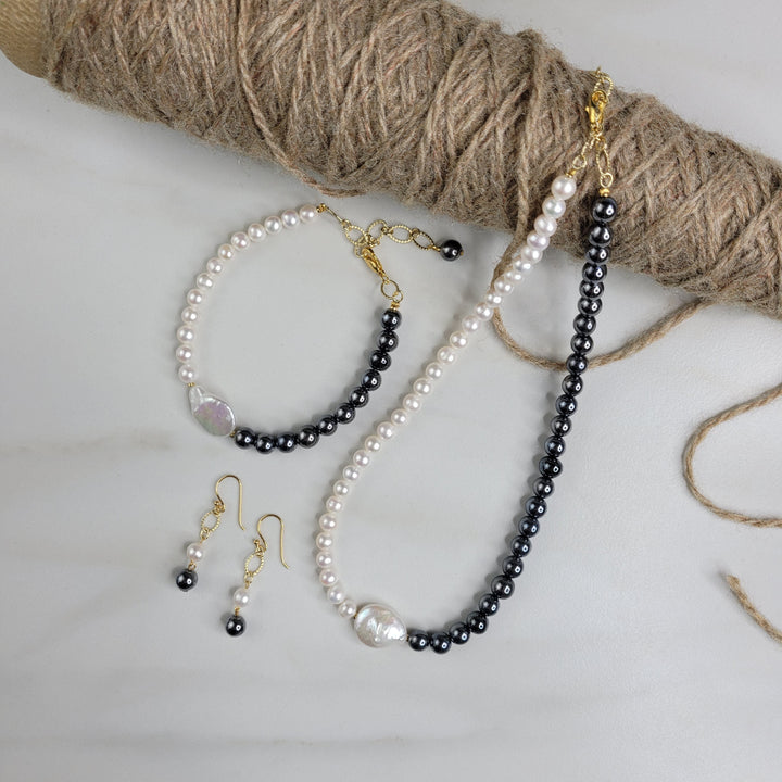Iridescent Mercury Necklace Handmade with Freshwater Pearls and Vintage Beads