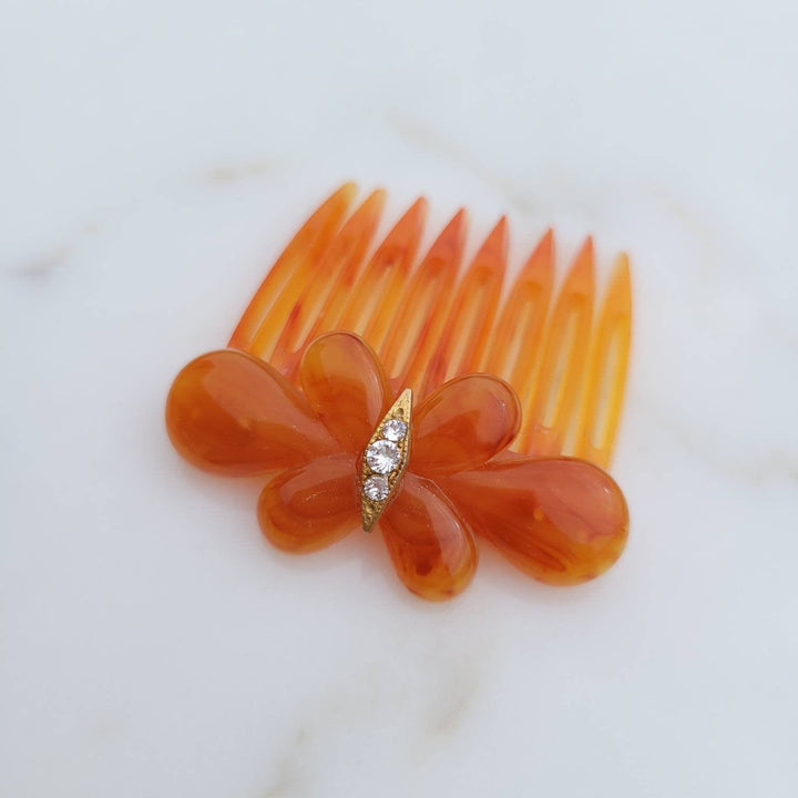Italian Vintage Bakelite Flower Swarovski Crystals Hair Comb
