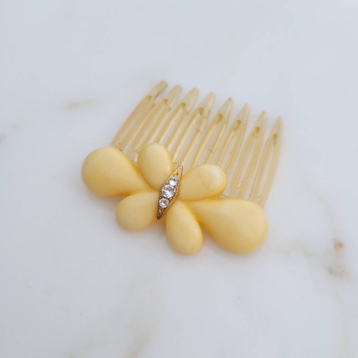Italian Vintage Bakelite Flower Swarovski Crystals Hair Comb