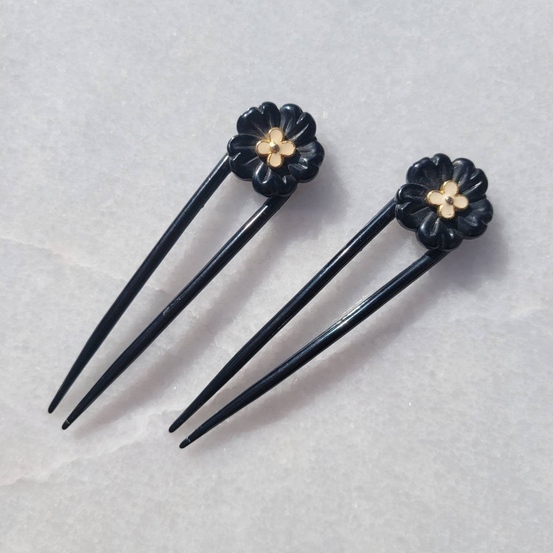 Italian Vintage Flower Hair Pins (Set of Two)
