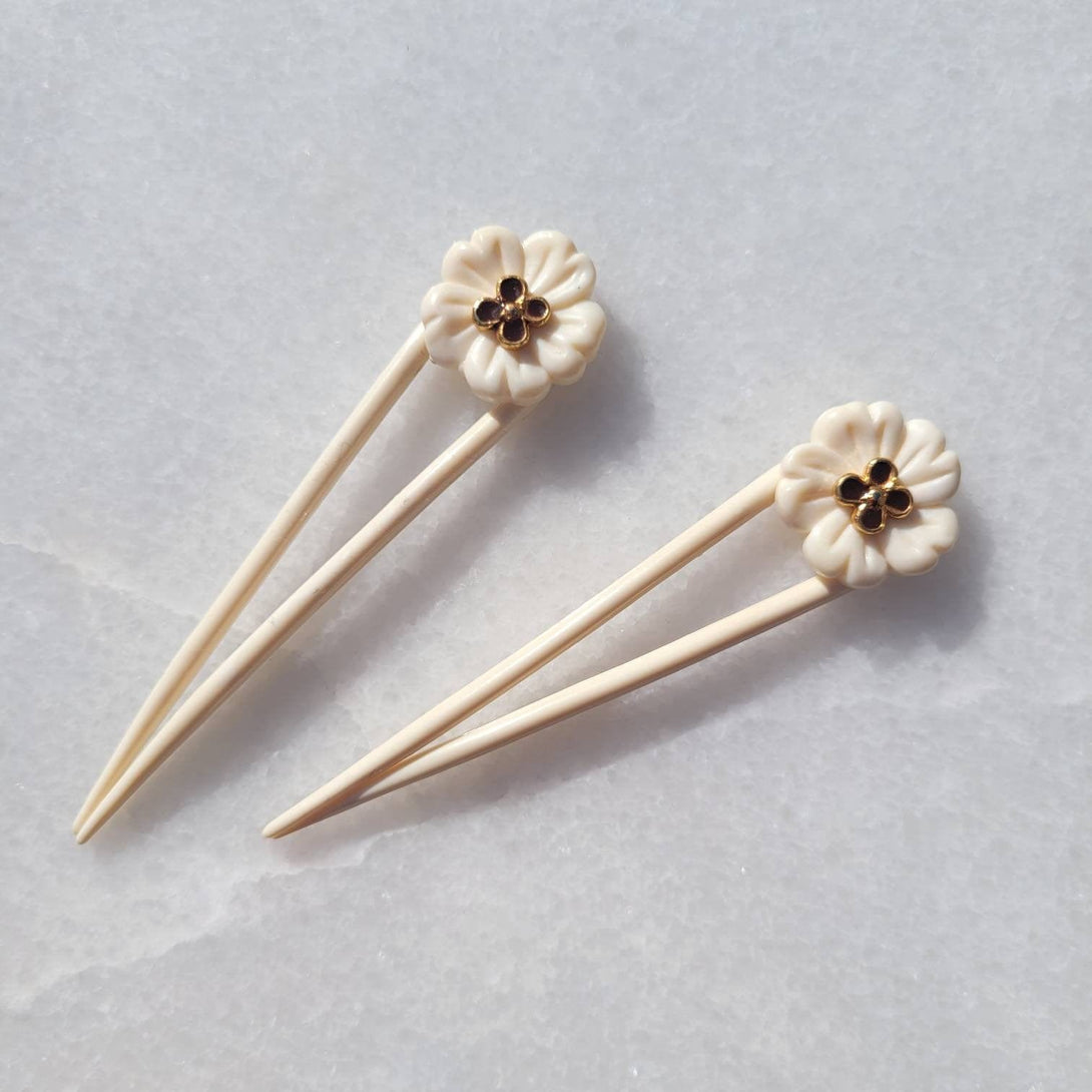 Italian Vintage Flower Hair Pins (Set of Two)