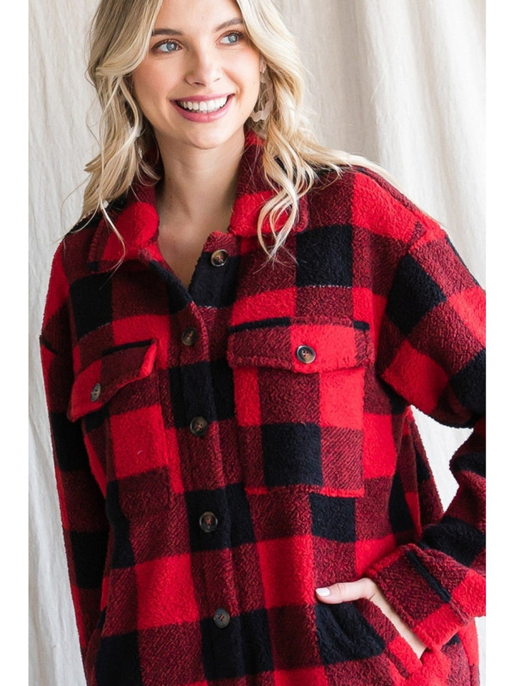 Jodifl Checkered Jacket with a Collared Neckline, Chest Pockets, Side Pockets, and Long Sleeves