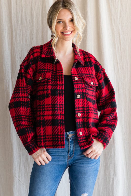 Jodifl Plaid Jacket with Collared Neckline, Chest Pockets, and Long Sleeves