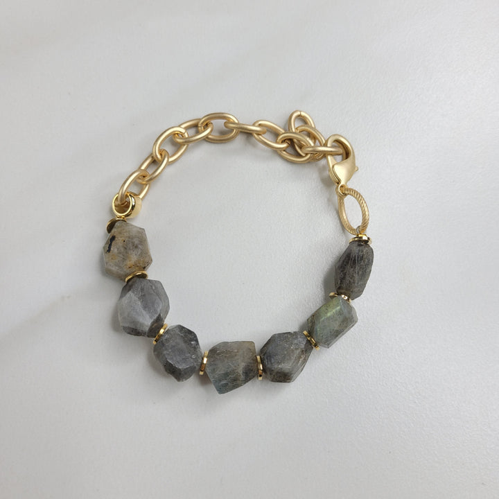 Handmade Bracelet with Matte Gold Plated Chain and Labradorite Stones