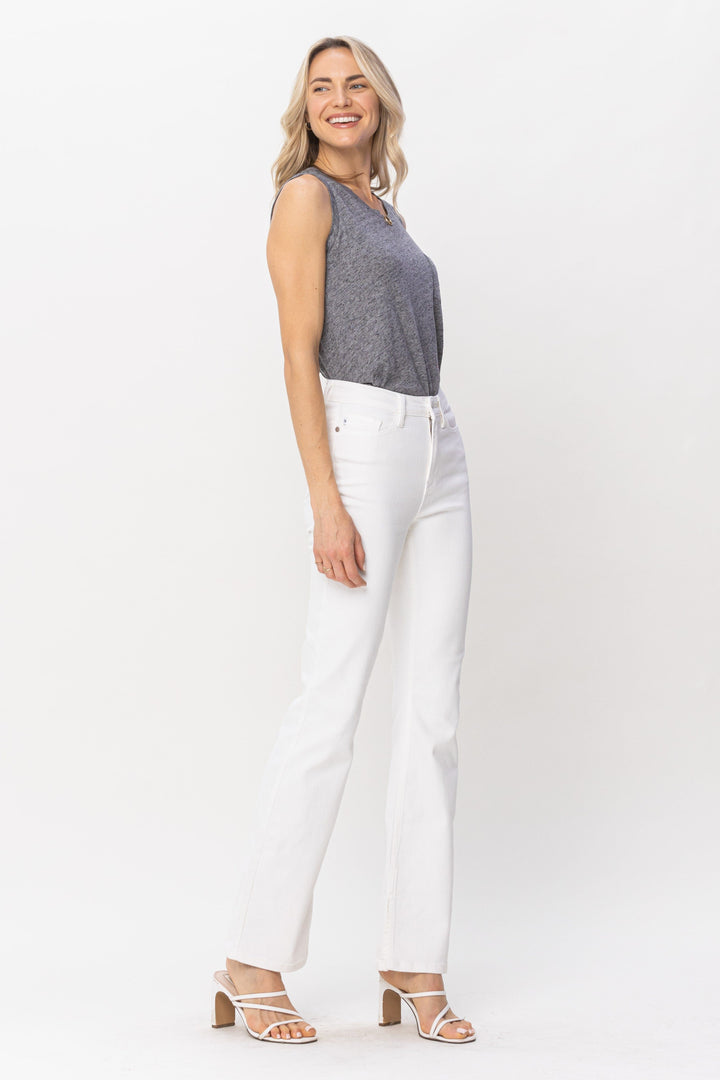 Judy Blue Mid Rise Pure White with Hem Slit Bootcut
