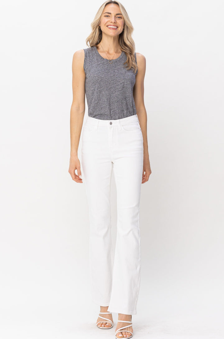 Judy Blue Mid Rise Pure White with Hem Slit Bootcut