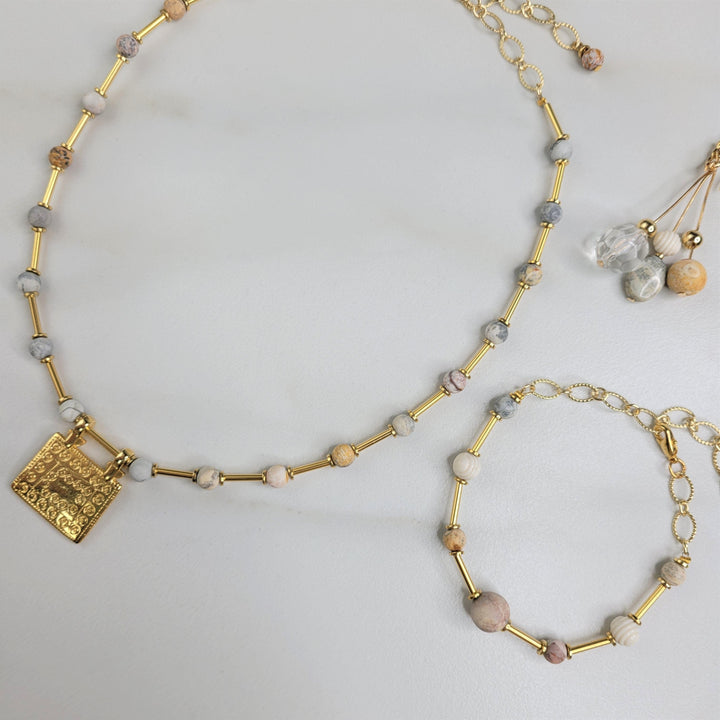 Juniper Sky Eye Jasper and Vintage Gold Plated Centerpiece Necklace