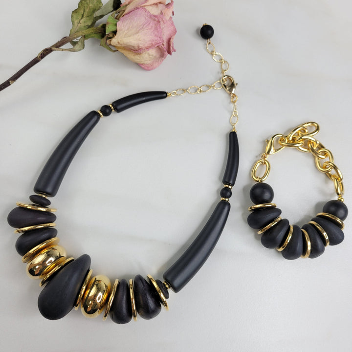 Keilani Black Vintage Lava Bead Bracelet - Handmade