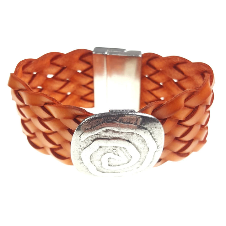 Large Braided Leather Bracelet with Swirl Pendant