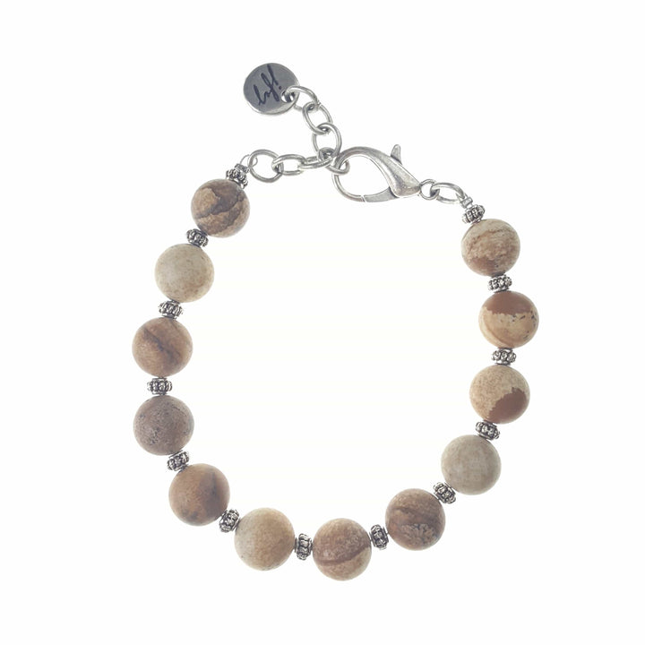 Large Genuine Stone and Silver Bead Bracelet