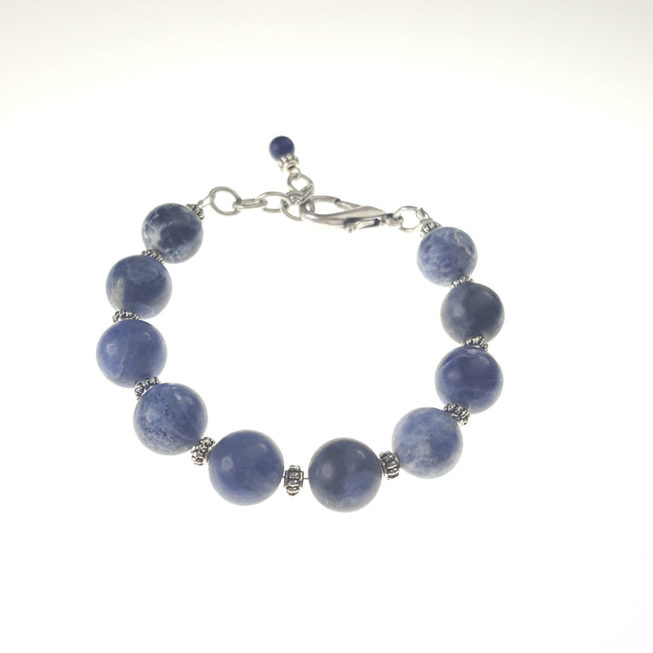 Large Genuine Stone and Silver Bead Bracelet