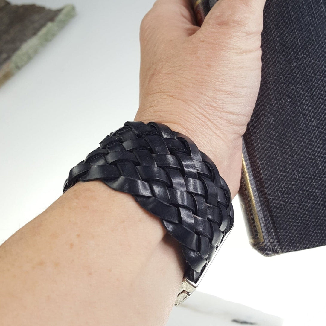 Large Woven Leather Cuff Bracelet