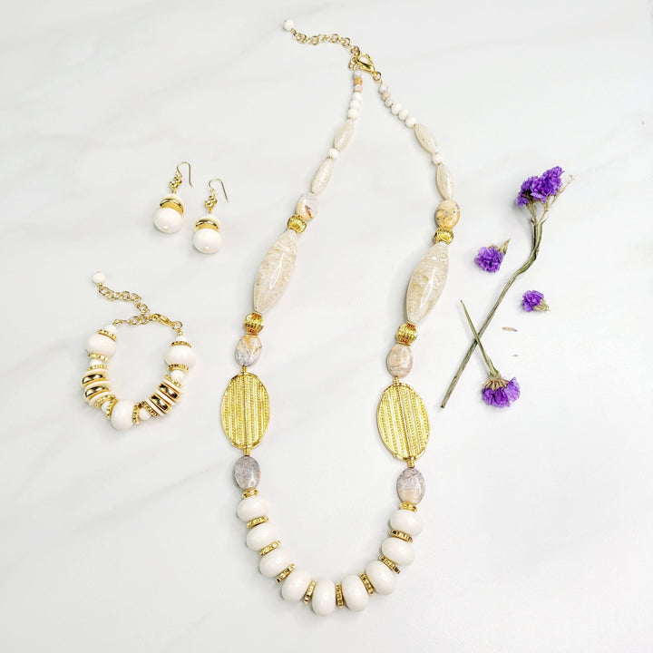 Latte Sparkle Necklace with Vintage and Jasper Gemstone Beads
