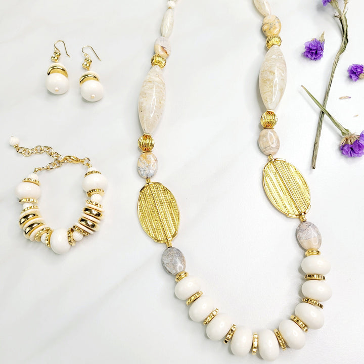 Latte Sparkle Necklace with Vintage and Jasper Gemstone Beads