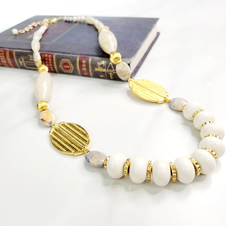Latte Sparkle Necklace with Vintage and Jasper Gemstone Beads