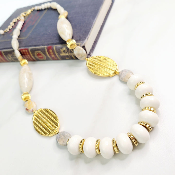 Latte Sparkle Necklace with Vintage and Jasper Gemstone Beads