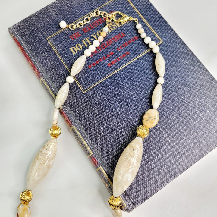 Latte Sparkle Necklace with Vintage and Jasper Gemstone Beads