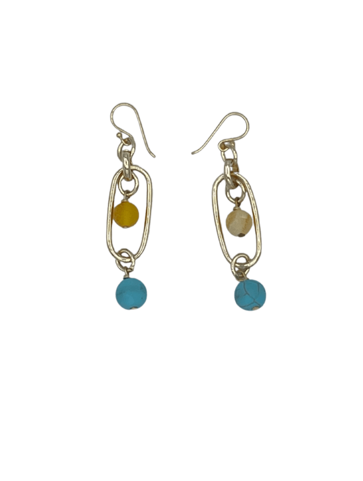 Leila Chain Earrings with Blue and Yellow Stone Beads